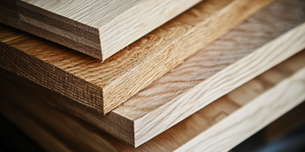Nahaufnahme von Veneered Boards aus Echtholz mit verschiedenen Strukturen.